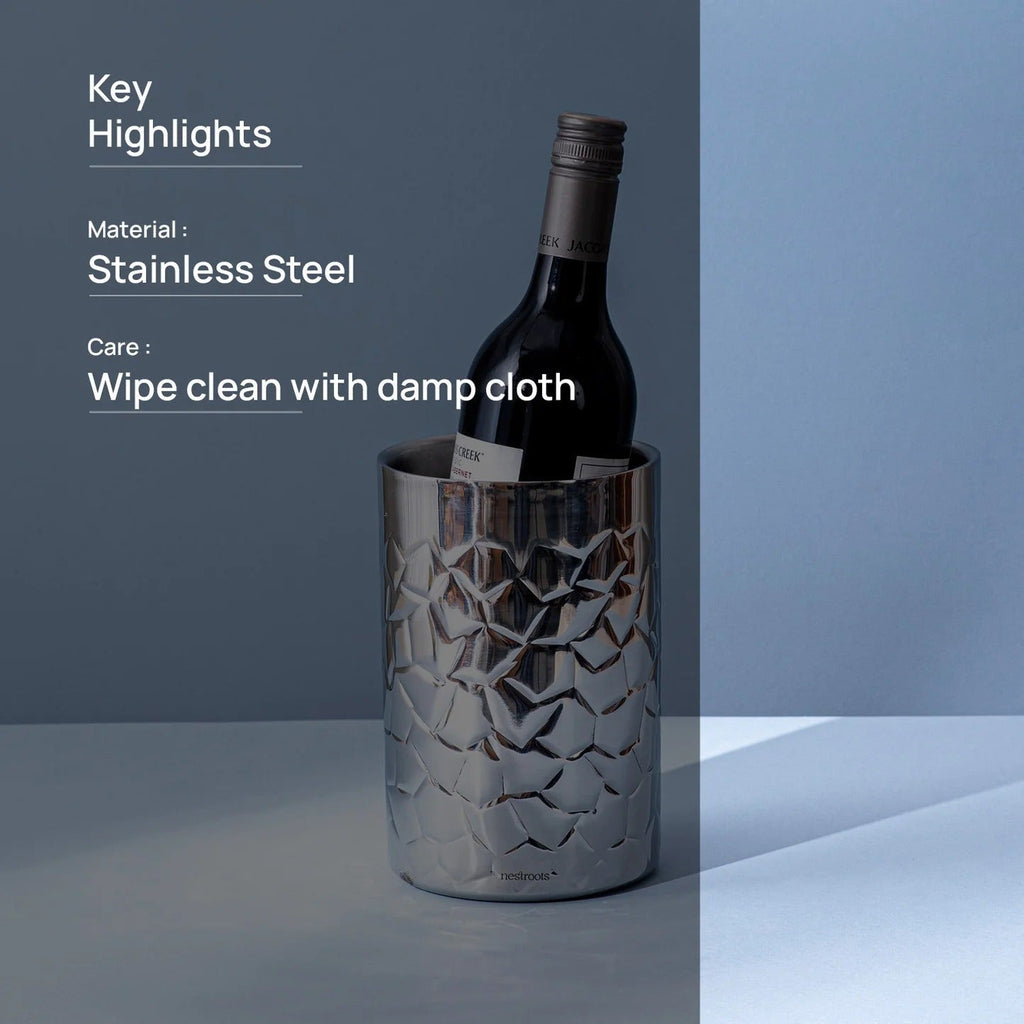 Nestroots Silver Wine Cooler Chiller Double Walled for Sophisticated Cocktails