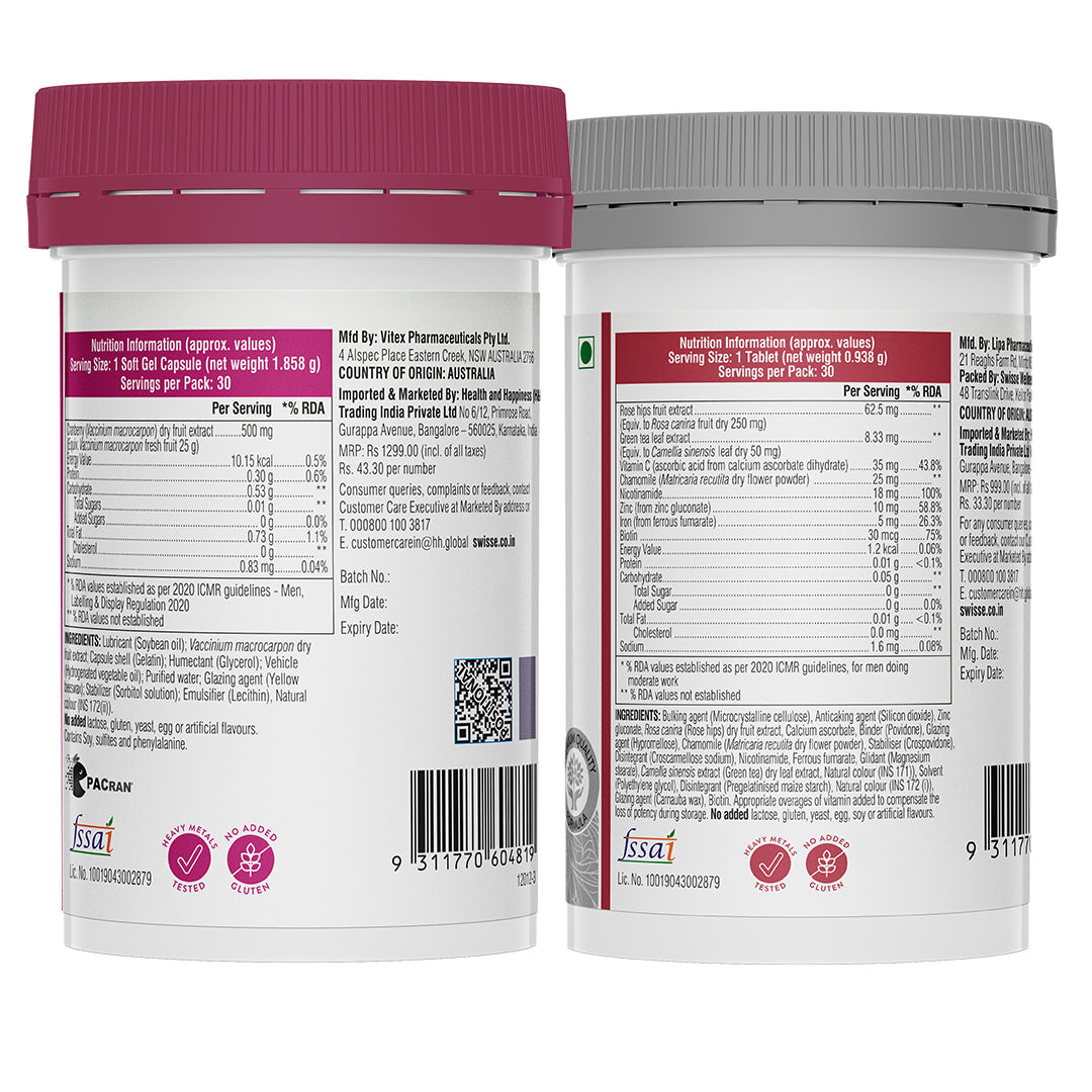 Swisse Cranberry and Beauty Hair & Skin Nutrition Combo