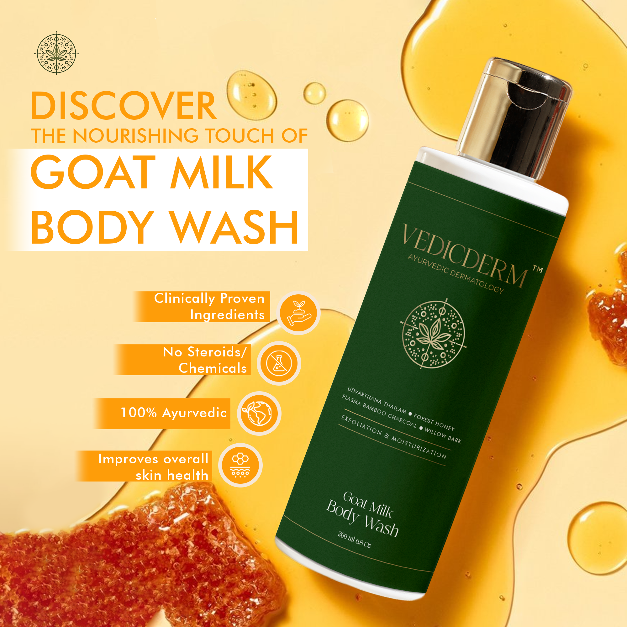 Vedicdrem Goat Milk Hydrating Body Wash for Sensitive Skin - 200 Ml