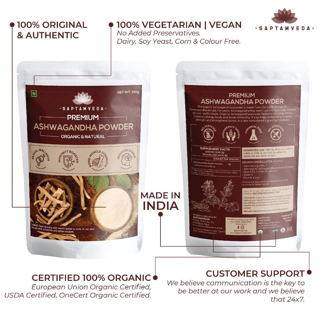 Saptamveda Organic Ashwagandha Powder - 250 gms
