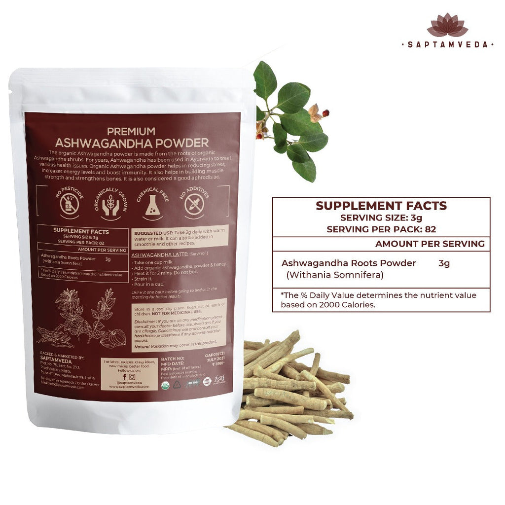 Saptamveda Organic Ashwagandha Powder - 250 gms