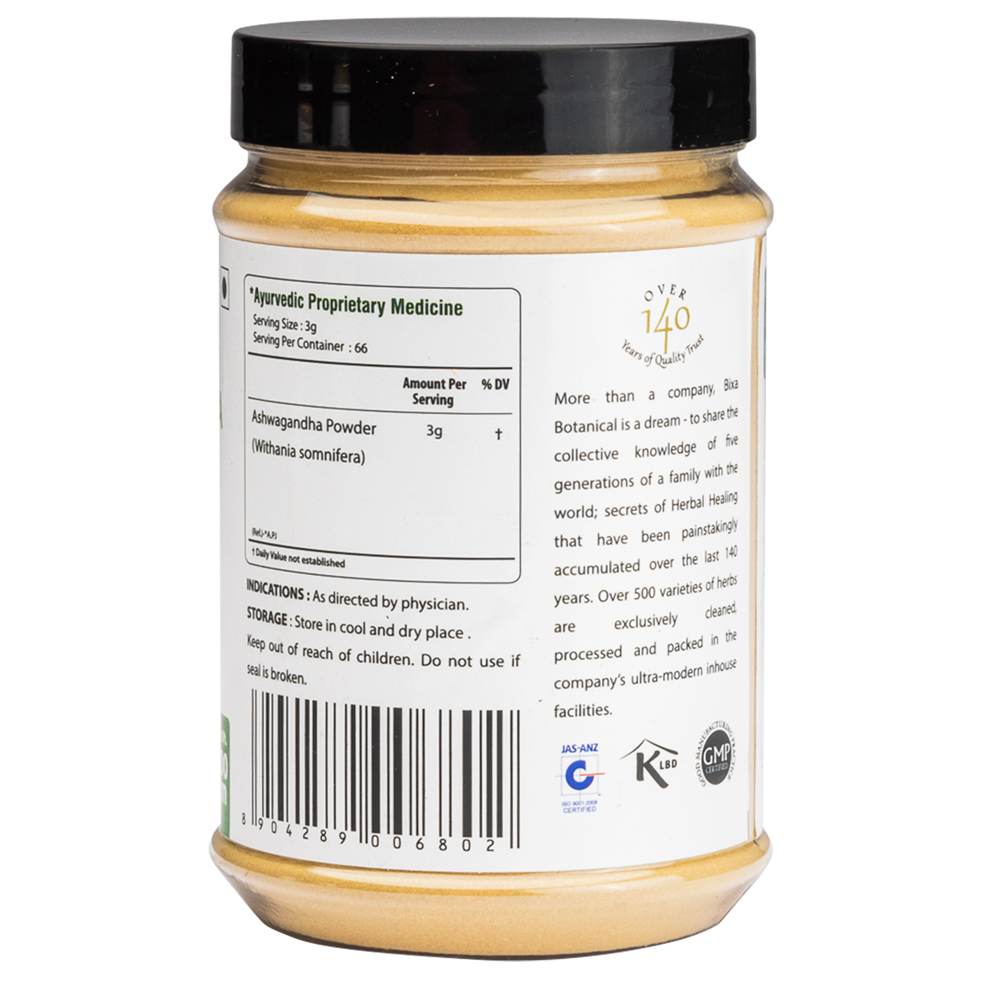 Bixa Botanical Ashwagandha Root Powder  Withania Somnifera - 200 gms