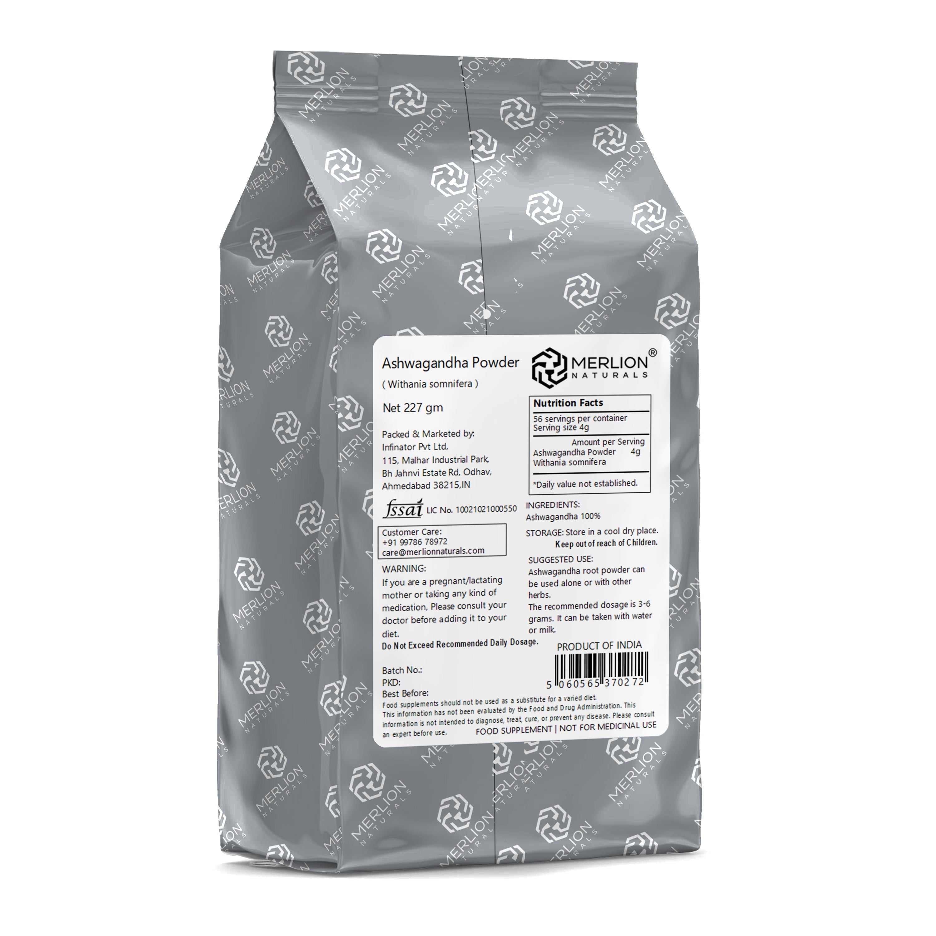Merlion Naturals Ashwagandha Powder Withania somnifera Indian Ginseng - 227  gms