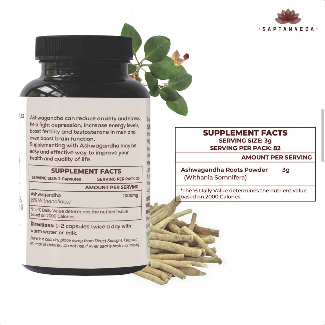 Saptamveda Ashwagandha Capsule with 5% Withanolides - 60 tabs