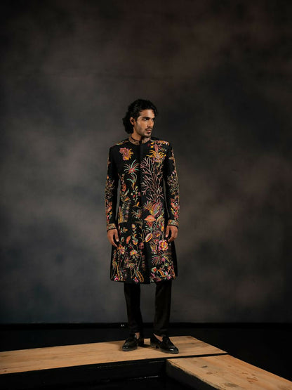 Black Tides Hand Embroidered Indowestern Sherwani by Hilo Design