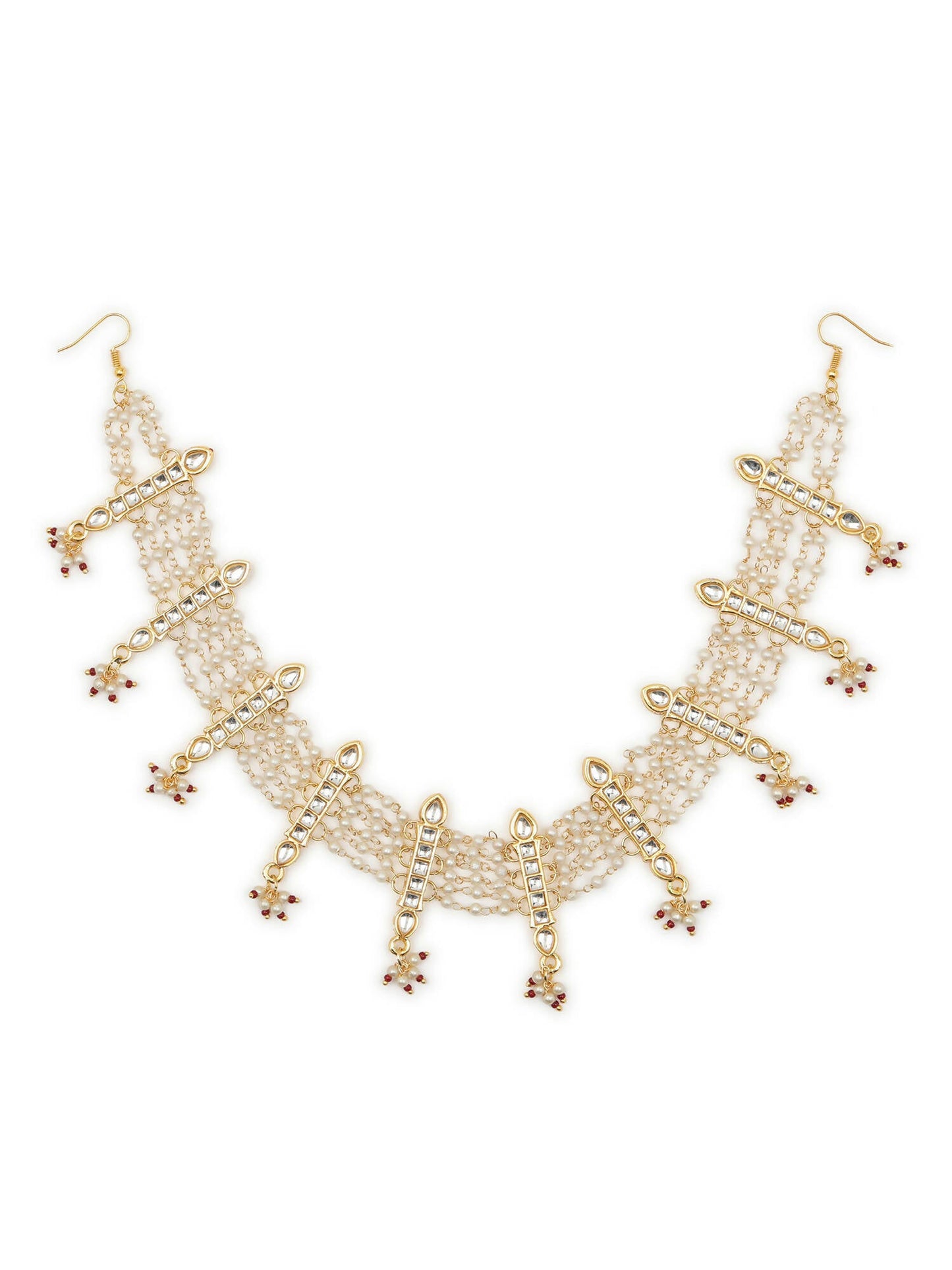 White Gold-Polished Kundan-Studded Beaded Matha Patti - Ruby Raang