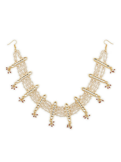 White Gold-Polished Kundan-Studded Beaded Matha Patti - Ruby Raang