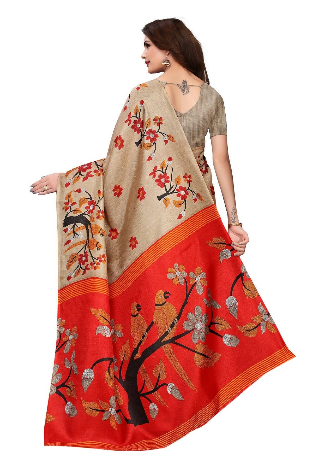 Vamika Chiku Kalamkari With Jhalar Khadi Silk Saree