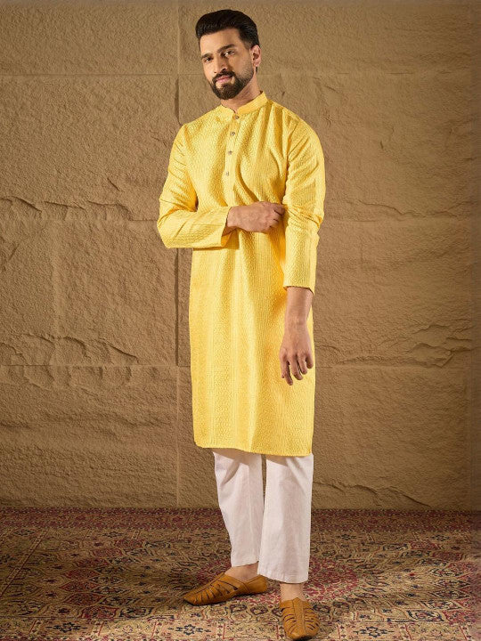 Anouk Men Embroidered Kurta Yellow
