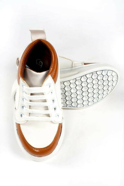 Tiny Bugs For Boys & Girls Mid Top Sneakers - White & Tan