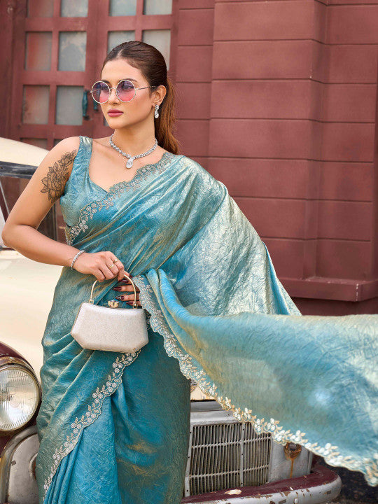 Tikhi Imli Embellished Embroidered Satin Designer Saree