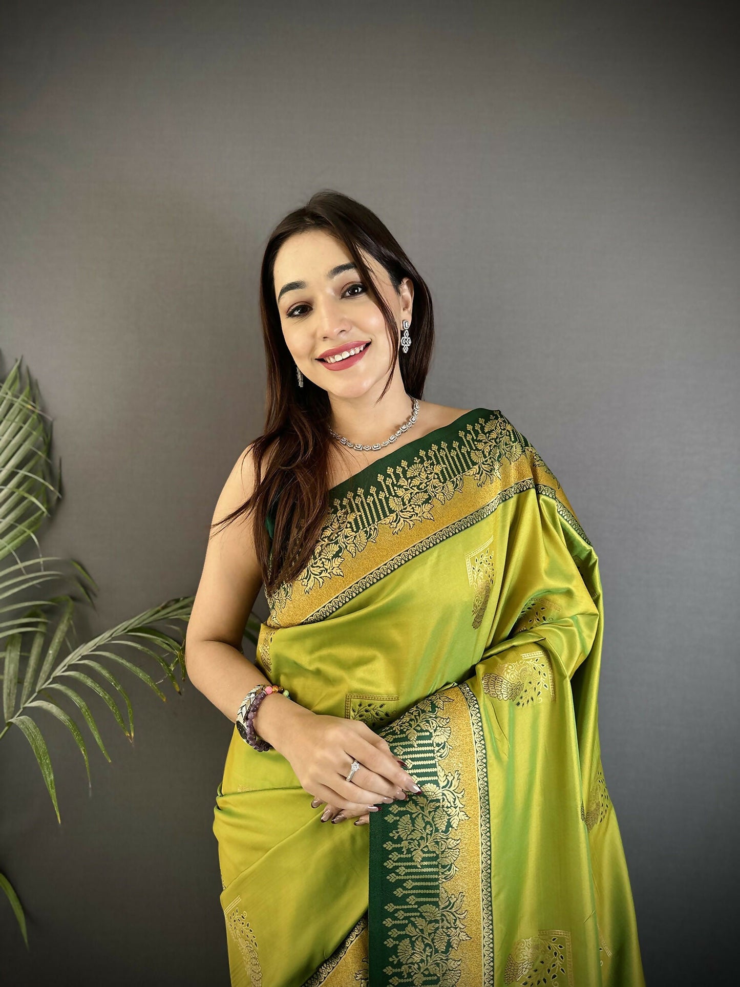 Joban Fashion Light Green Banarasi Soft Silk Peacock Butta Work Saree
