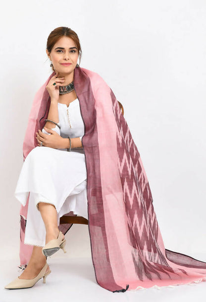 Mominos Fashion Moeza Women's Handloom Cotton Ikkat Maroon Dupatta