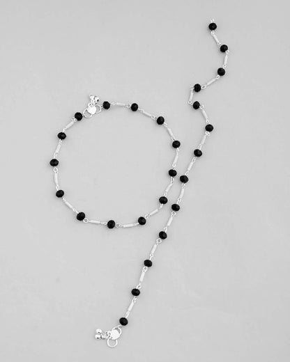 VOJ Set of 2 Silver Plated With Black Beads Anklet