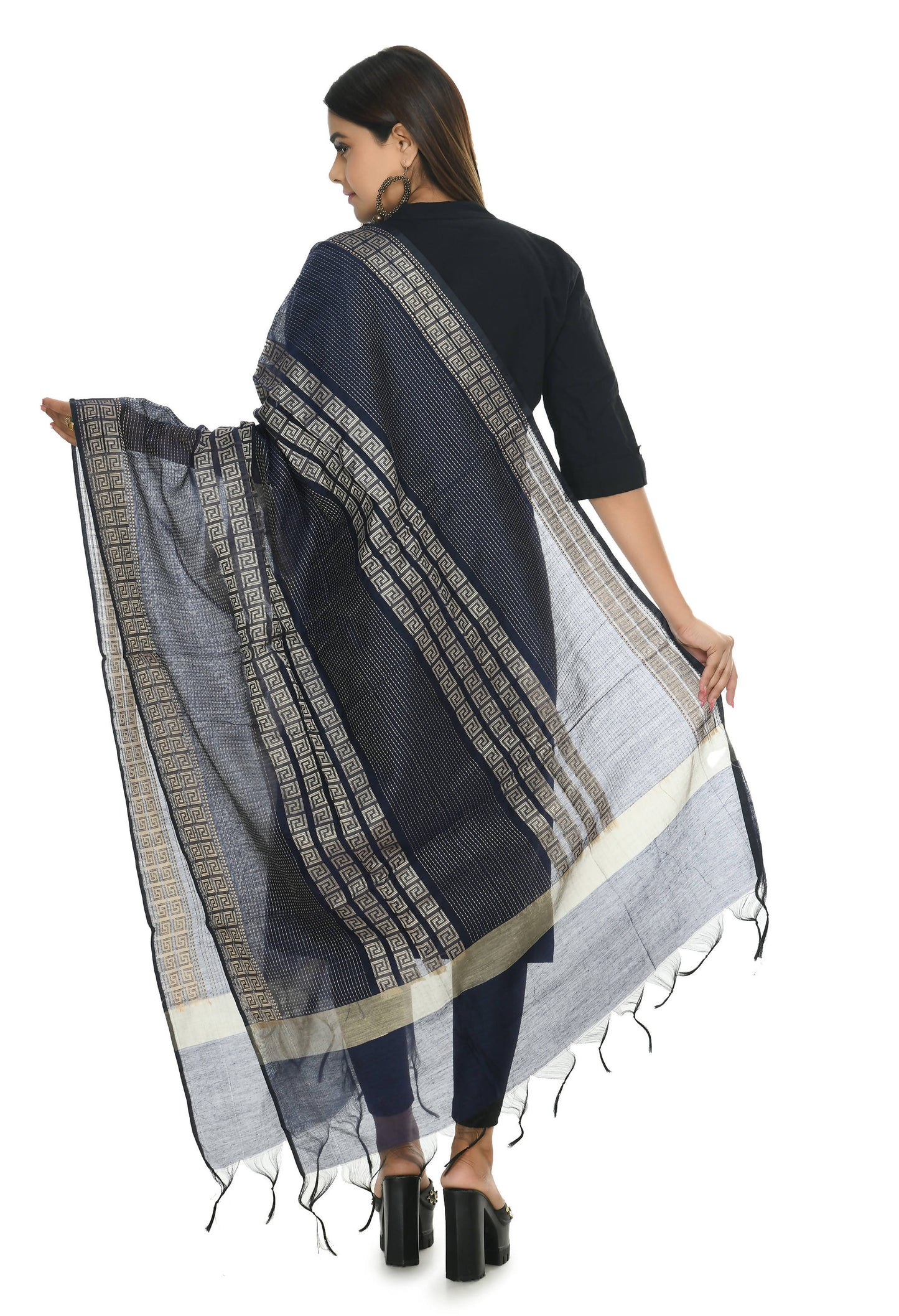 Mominos Fashion Moeza Handloom Cotton Navy Blue Dupatta