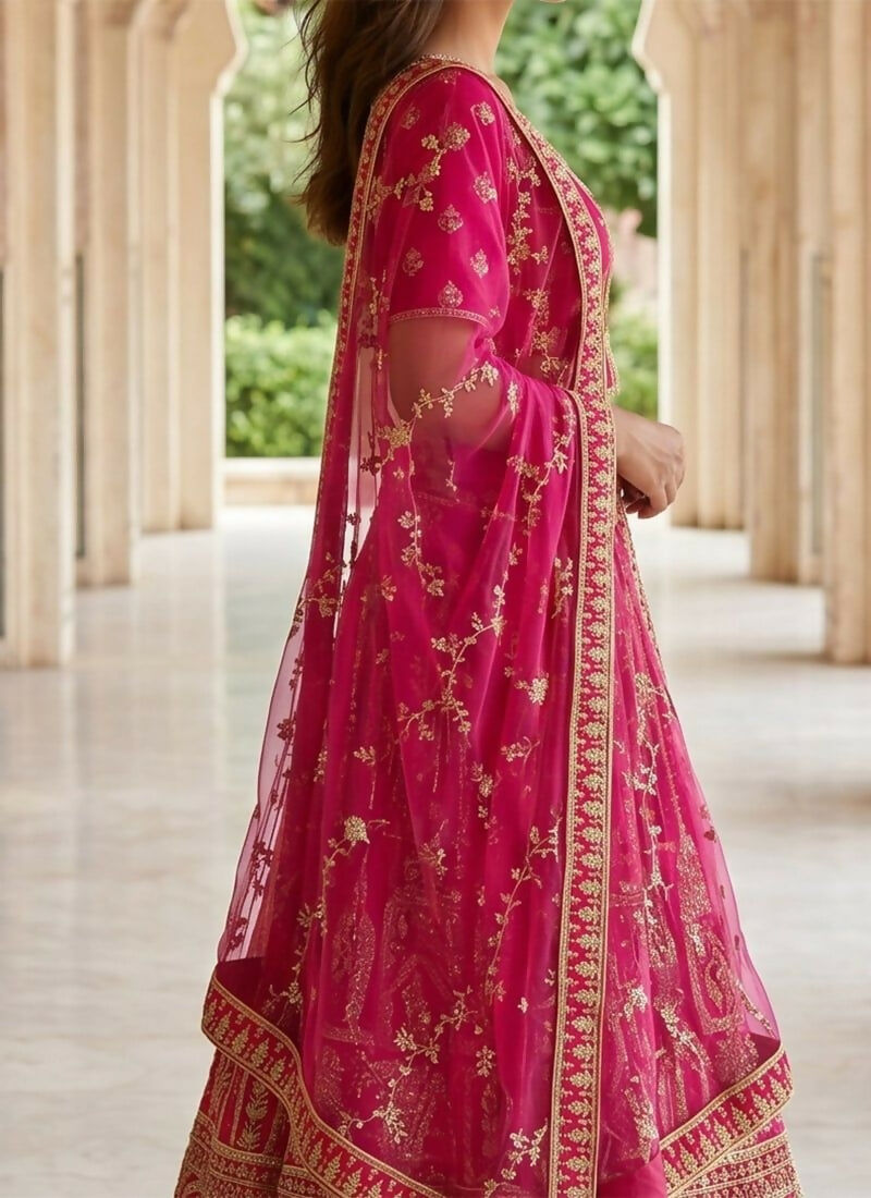 Lehenga Mart Pink Heavy Silk With Fusing Designer Bollywood Style Wedding Wear Lehenga Choli