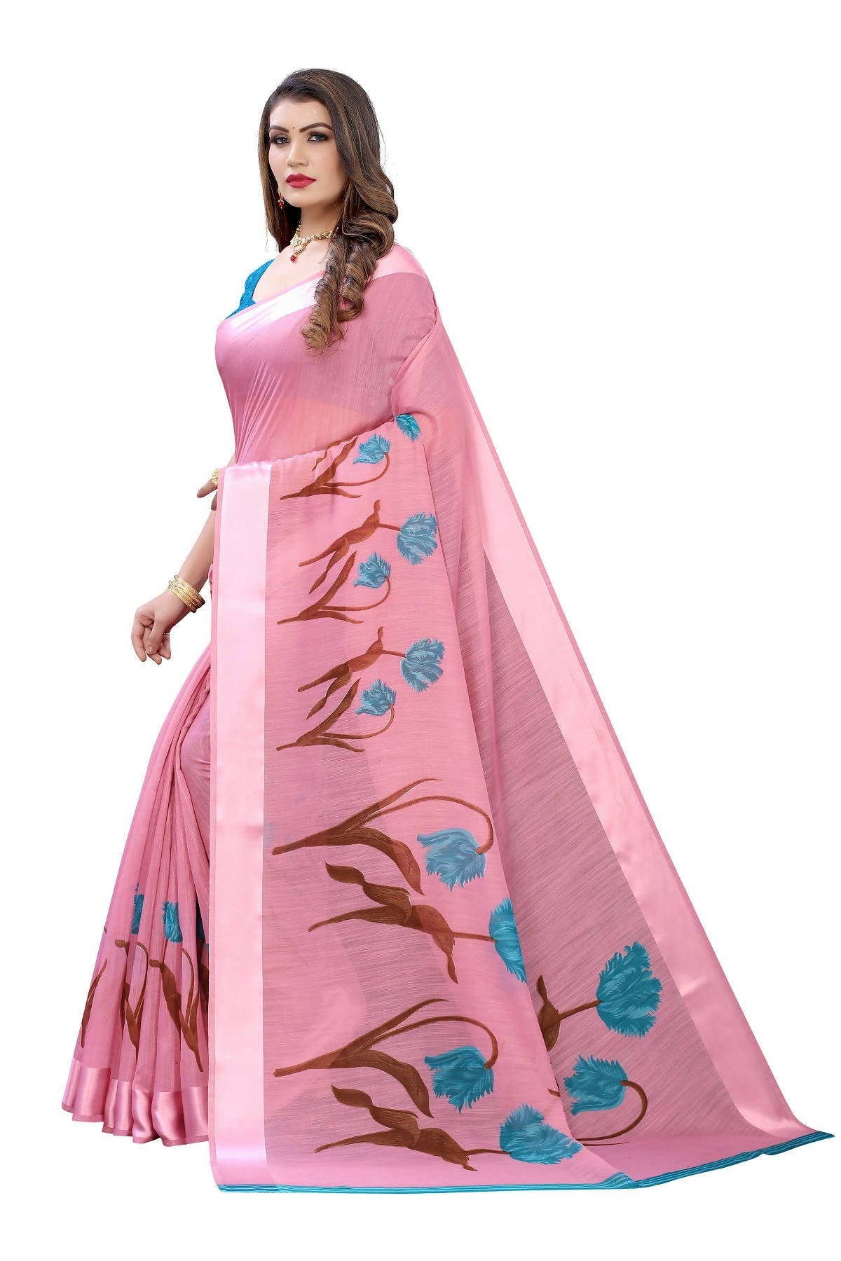 Vamika Pink Linen Satin Patta Saree (VANI PINK)