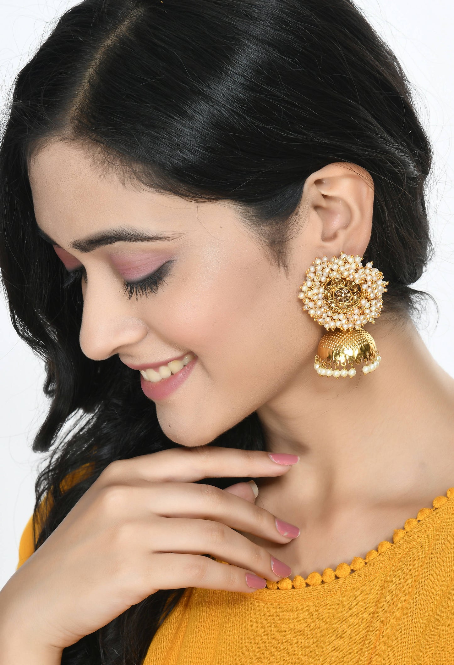 Mominos Fashion Johar Kamal Gold-Polished & Bead Party Wear Jhumka