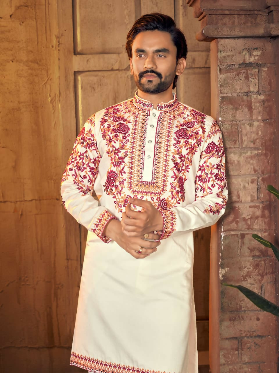 Anaita White Multi Thread Work Silk Straight Kurta