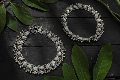 Mominos Fashion Kamal Johar Oxidised Silver Anklets For Bridal Wear