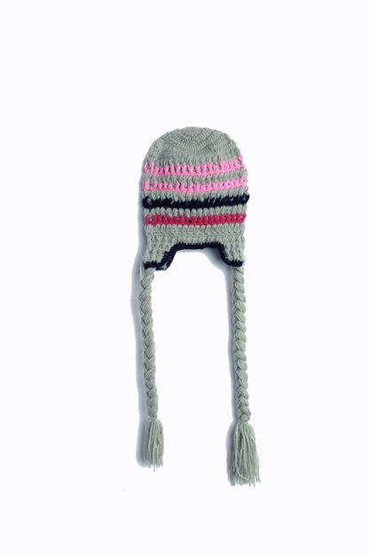 Chutput Kids Woollen Hand Knitted Butterfly Detailed Cap - Grey