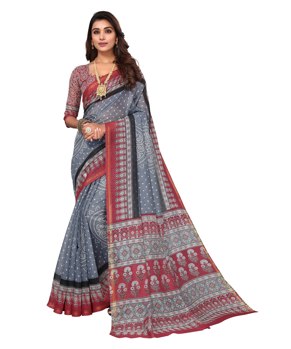 Vamika Linen Jari Border Grey Bollywood Style Saree