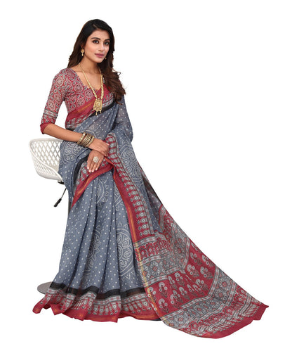Vamika Linen Jari Border Grey Bollywood Style Saree