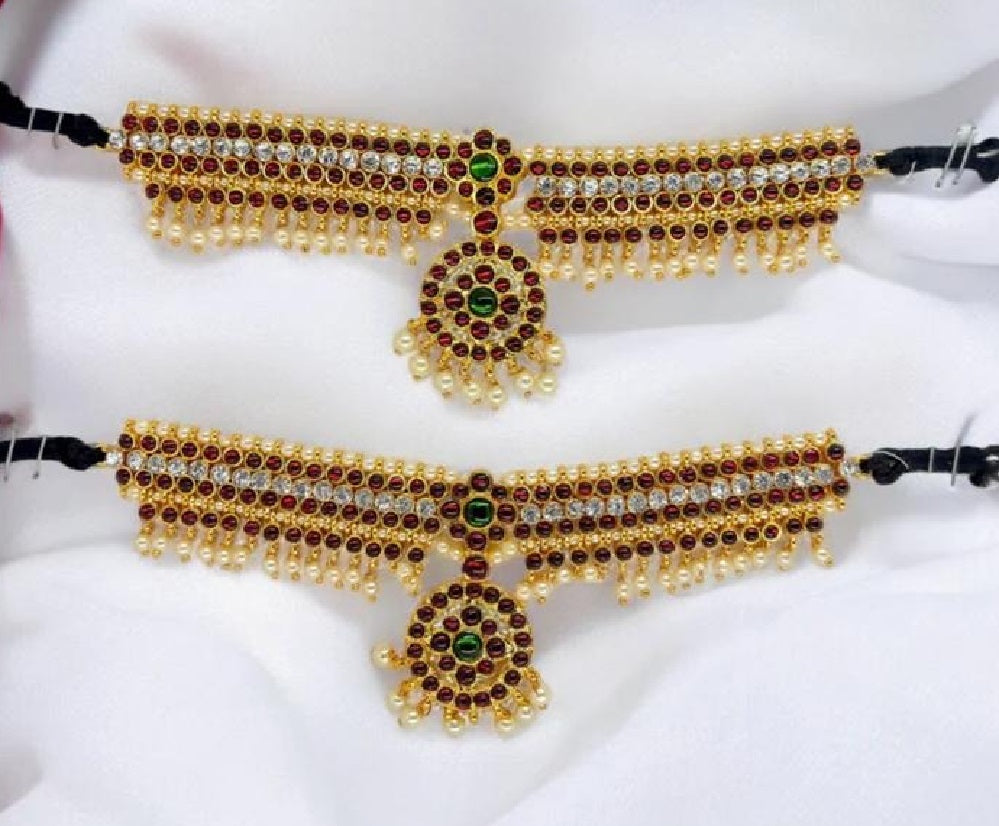 Elite Trading Classical Dance Bajuband – Kempu Red & White Stone Armlet for Bharatanatyam & Kuchipudi/Unisex- Both Men and Women can use