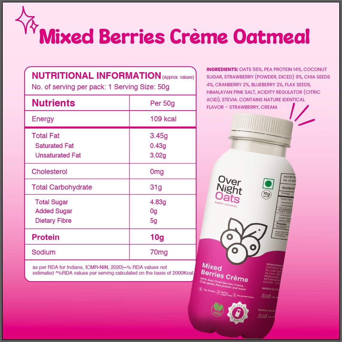 OverNightOats Vegan Mixed Berries Crème Oatmeal