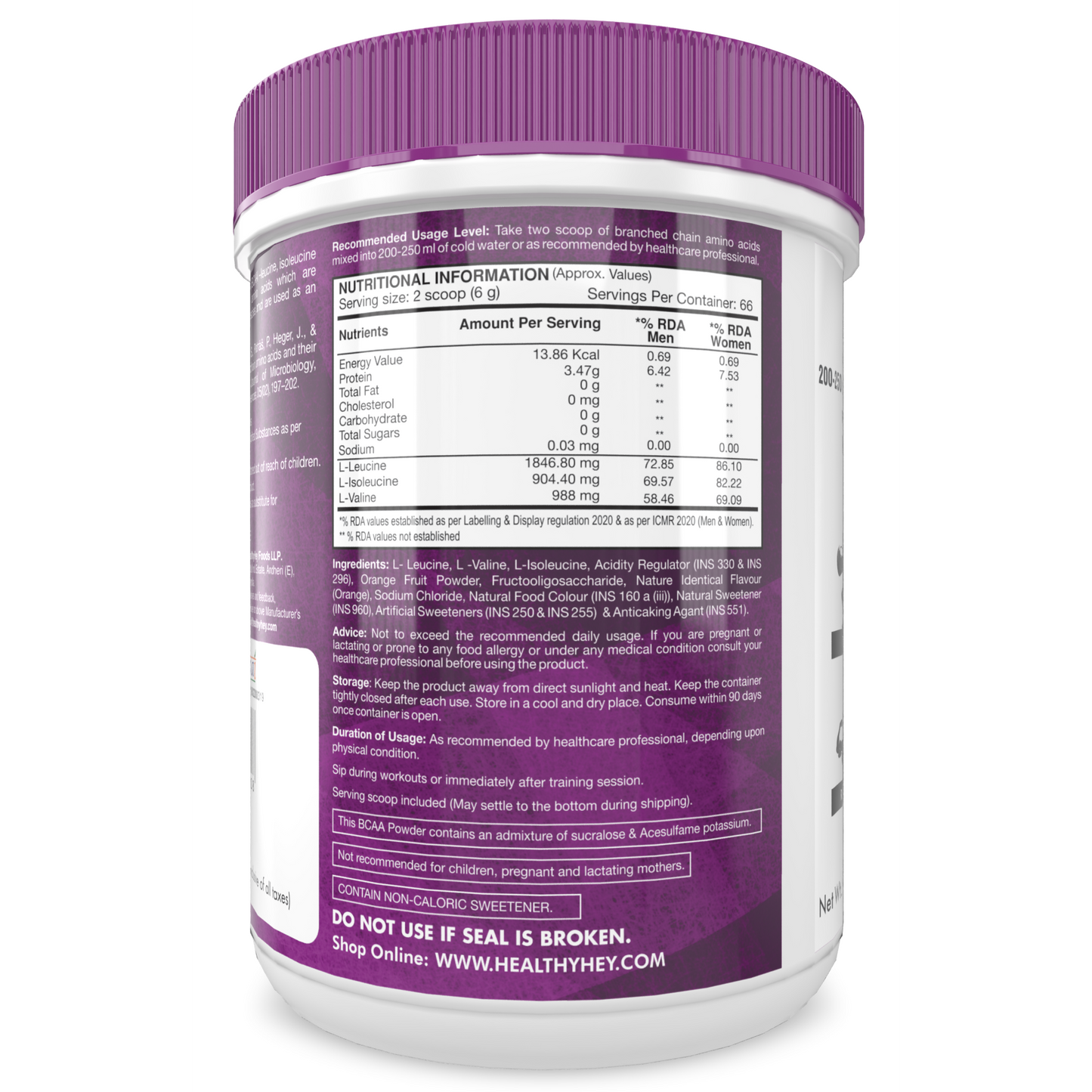 HealthyHey BCAA Powder 2:1:1 - Tangy Orange - 250 gms
