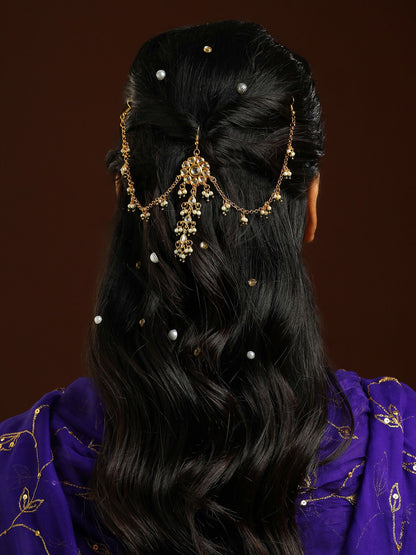 Ruby Raang Gold Flower Kundan Hair Jewelry