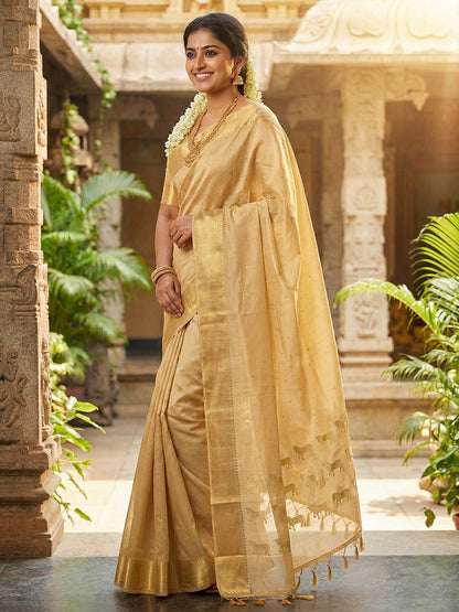 Anaita Beige Silk Saree With Blouse Piece