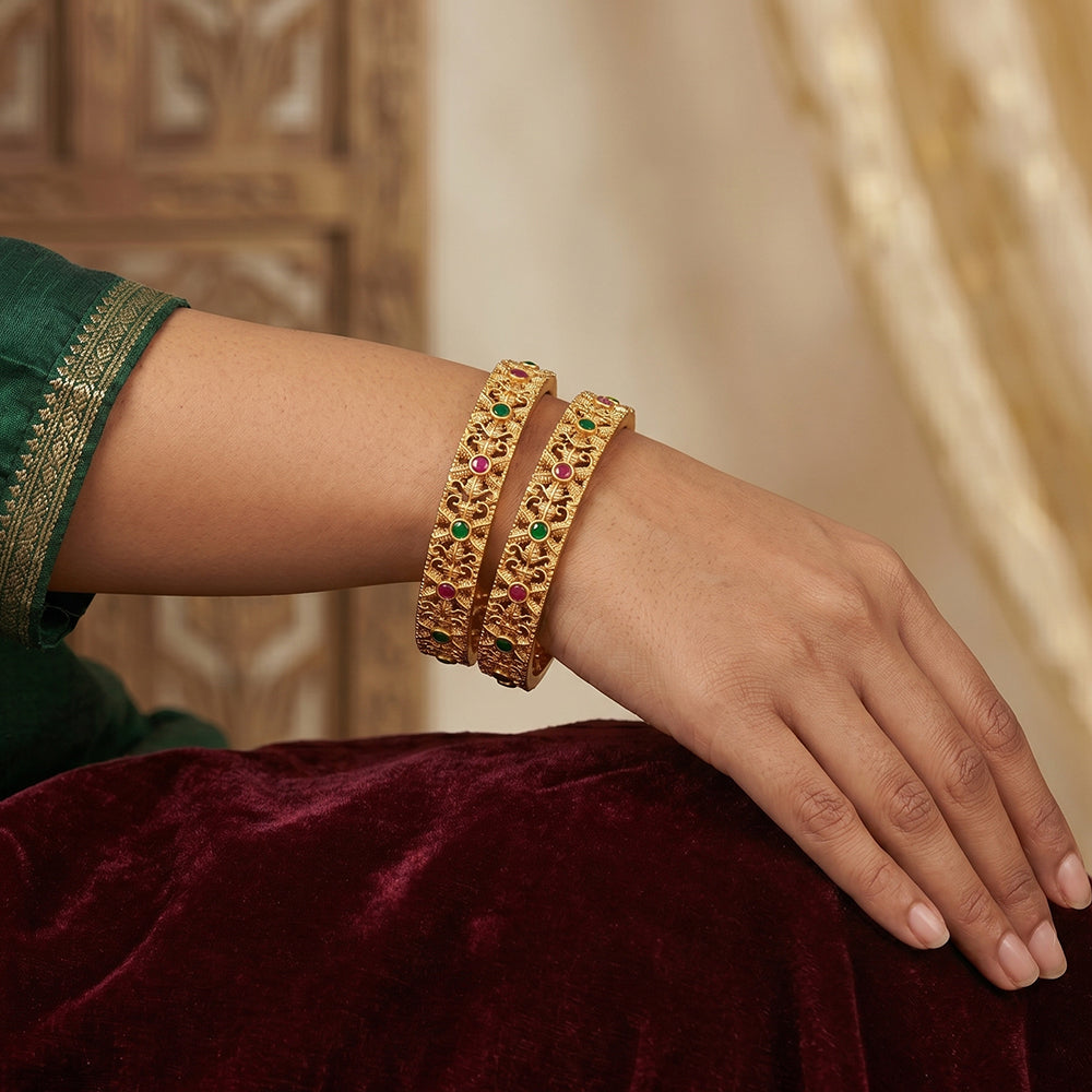JS Fashion Beautiful Antique Jewellery Design Rajwadi Polish 4 Bangles Set