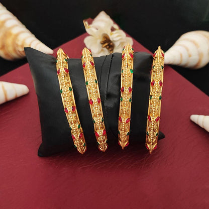JS Fashion Antique Rajwadi Polish Full Stone Party Wear 4 Bangles Set
