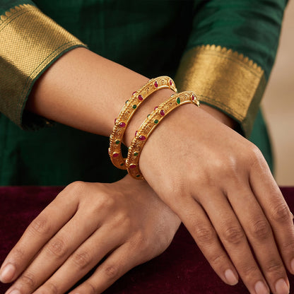 JS Fashion Antique Rajwadi Polish Full Stone Party Wear 4 Bangles Set