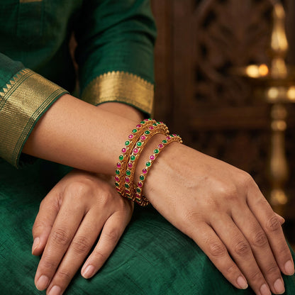 JS Fashion Antique Jewellery Designer High Gold Polish 4 Bangles Set