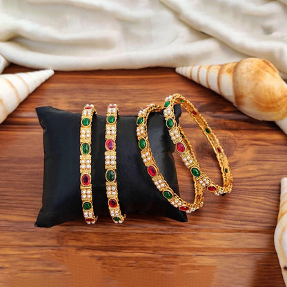 JS Fashion Antique High Gold Polish Design Party Wear 4 Bangles Set