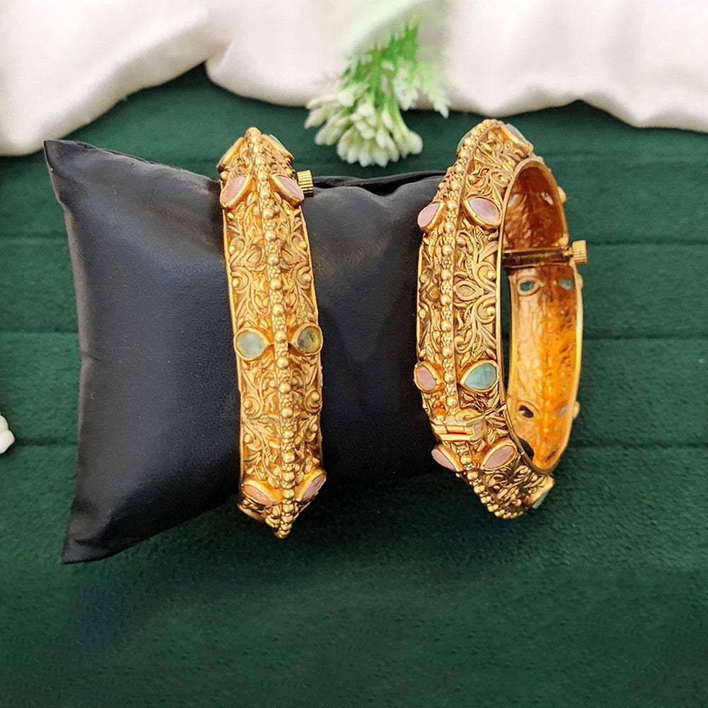 JS Fashion Designer Rajawdi Polish Full Stone 2 Bangles Set