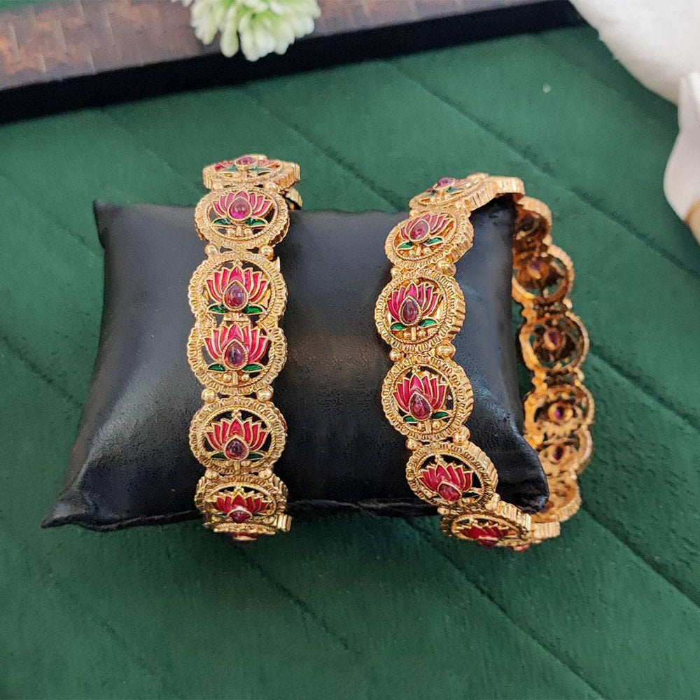 JS Fashion Antique Gold Lotus Design Bangles Set For Women