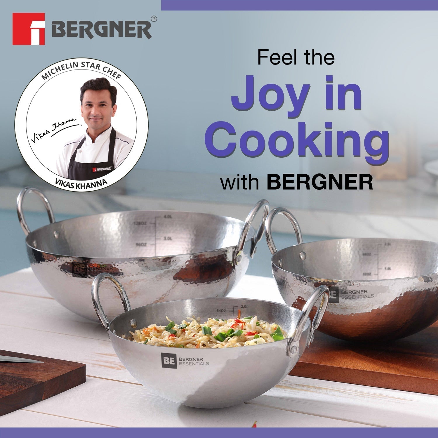 Bergner BE Essentials Thala Hammered Kadai 28cm