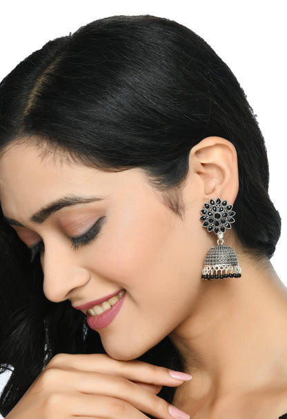 Mominos Fashion Johar Kamal Beautiful Kundan Work Jhumka With Black Beads