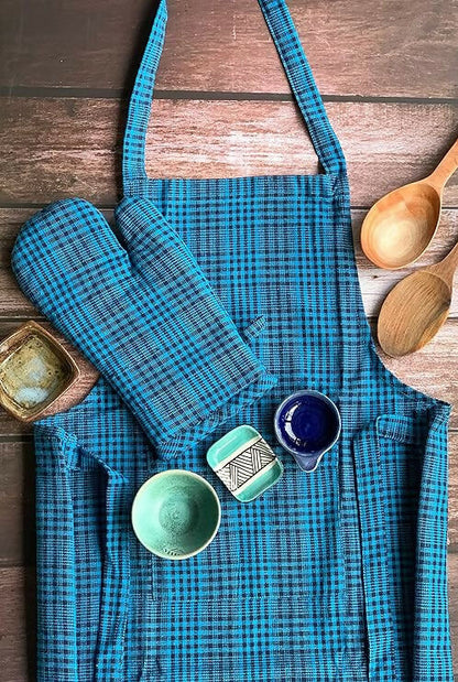 Pixel Home Decor Cotton Apron With Front Pocket-Blue Stripe Apron