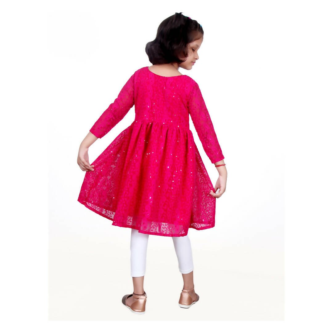 Akarshan viscose Lukhnowi Chikankari Anarkali kurta with leggings - Pink