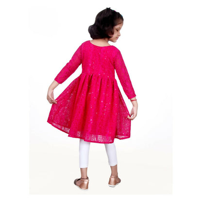 Akarshan viscose Lukhnowi Chikankari Anarkali kurta with leggings - Pink