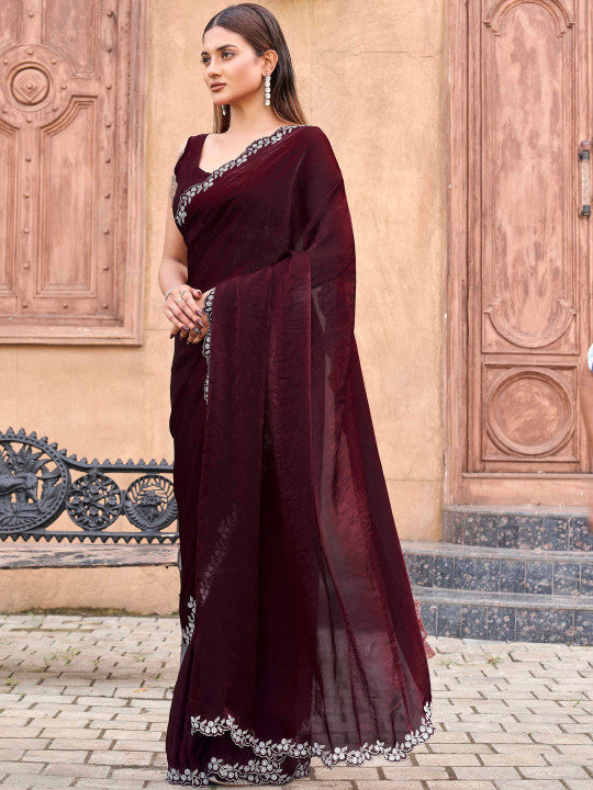 Tikhi Imli Embellished Sequinned Satin Heavy Work Saree
