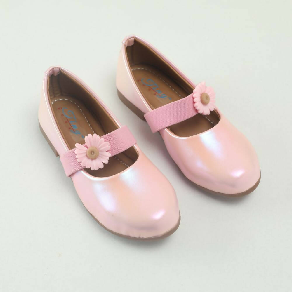 Tiny Bugs Girls Flower Embellished Ballerinas - Pink