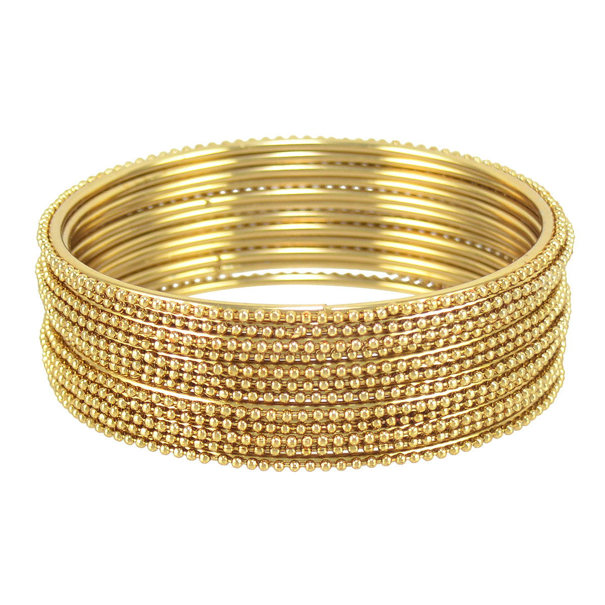 Gold-Polished Alloy Gold Ball Bangle Set - The Pari