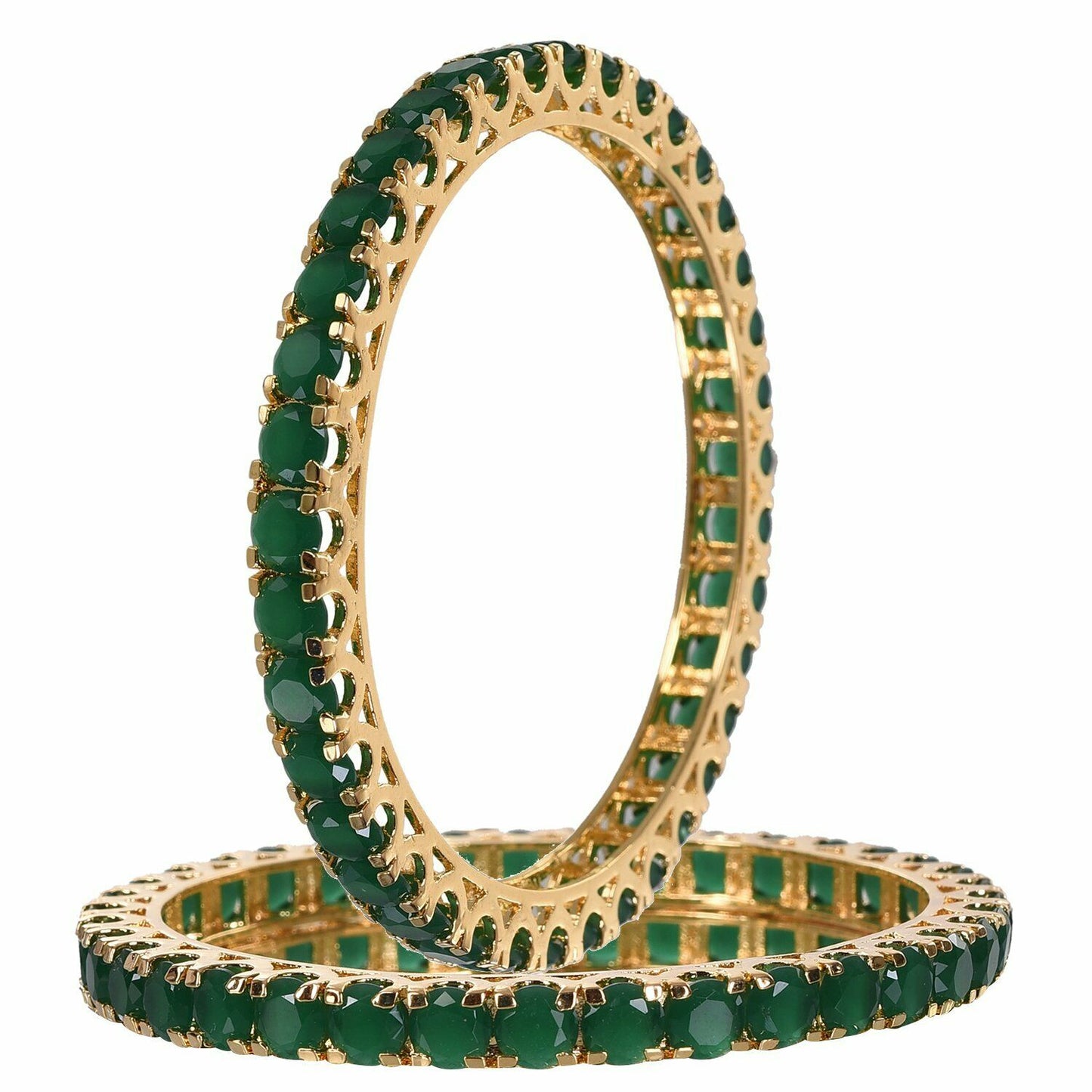 Gold-Polished Alloy Green Ad 2 Bangles Set - The Pari