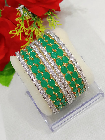 Gold-Polished Alloy Designer Green Combo Of Ad Bangles - The Pari