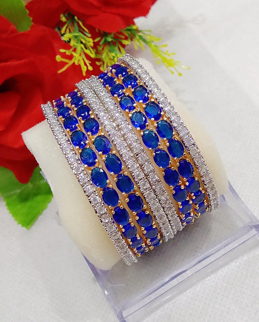 Gold-Polished Alloy Designer Blue Combo Of Ad Bangles - The Pari